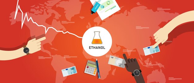 Vector ethanol price goes down drop decrease cheap in global commodity market trade export transaction