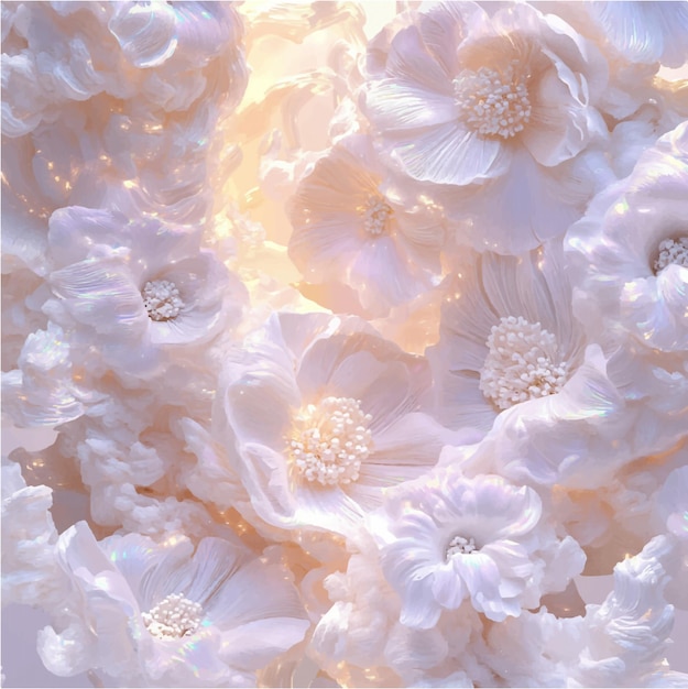 Vector ethereal blossoms a prismatic dance of light and delicate petals in a translucent dreamscape