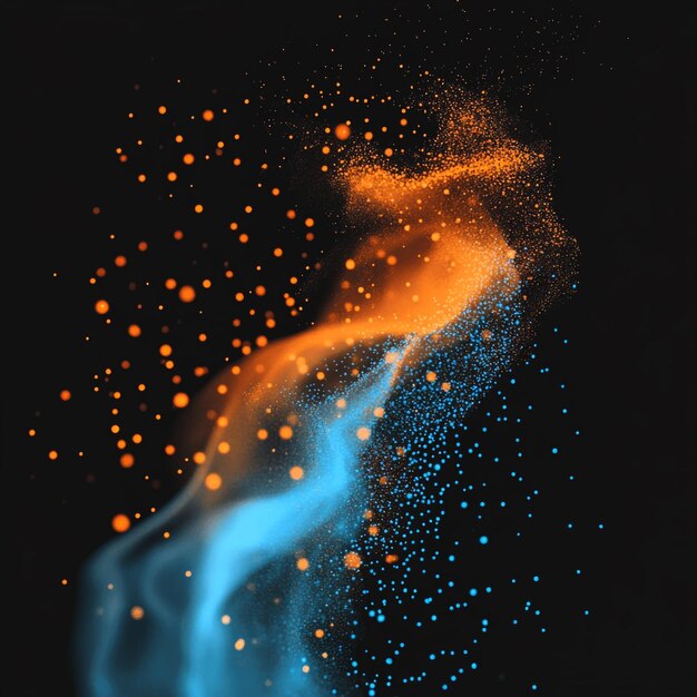 Vector ethereal dance of luminous particles a mesmerizing fusion of fiery orange and cool azure energies