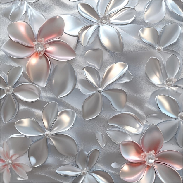 Vector ethereal elegance a delicate dance of silver and pink blossoms in shimmering metallic harmony