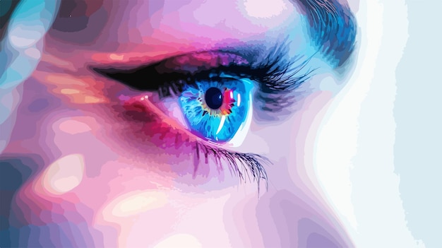 Vector ethereal multiple exposure of womans eye illuminated in artistic style