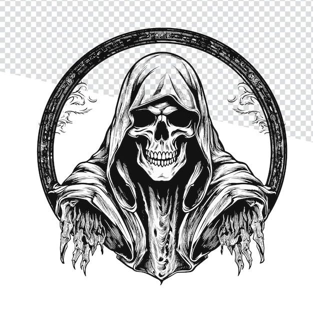 Ethereal Reaper Hand Drawn Black amp White Skull Illustration Ideal for Flash Tattoos Coloring Pag