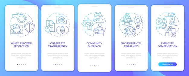 Ethical behavior in business blue gradient onboarding mobile app screen