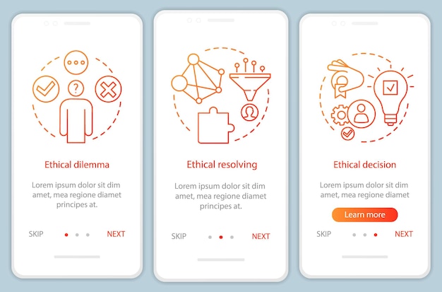 Ethical resolving onboarding mobile app page screen vector template
