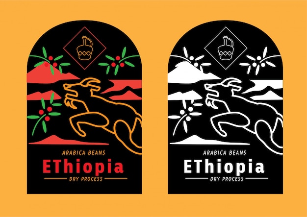 Ethiopia coffee beans label with goat jumping