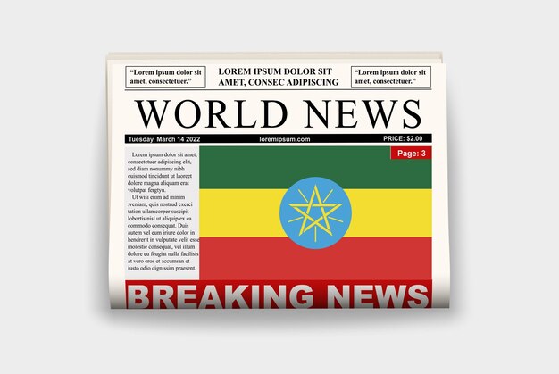 Ethiopia country newspaper flag breaking news on newsletter news concept gazette page headline