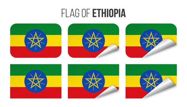 Ethiopia flag labels stickers set Vector illustration 3d flags of Ethiopia isolated on white