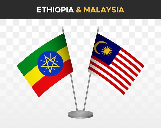 Ethiopia vs malaysia desk flags mockup isolated 3d vector illustration table flags