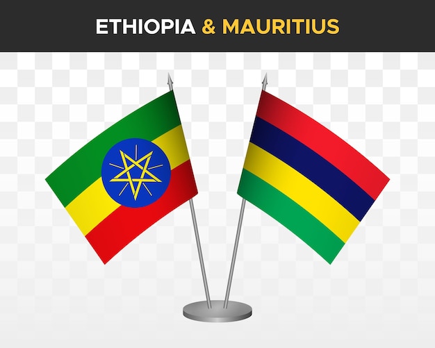 Ethiopia vs mauritius desk flags mockup isolated 3d vector illustration table flags