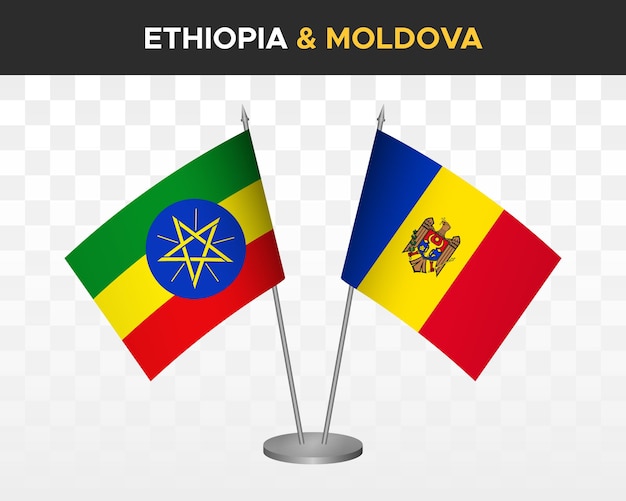 Ethiopia vs moldova desk flags mockup isolated 3d vector illustration table flags