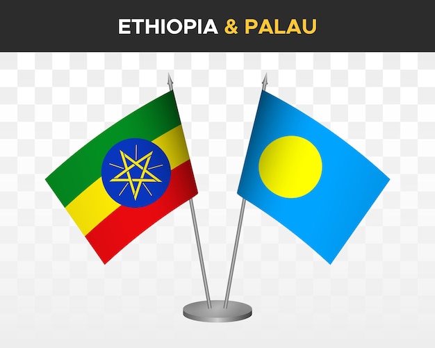 Ethiopia vs palau desk flags mockup isolated 3d vector illustration table flags