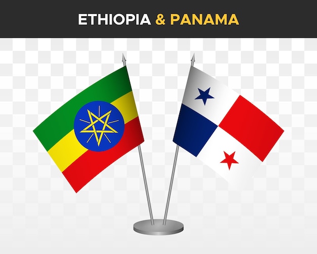 Ethiopia vs panama desk flags mockup isolated 3d vector illustration table flags