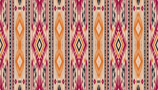 Vector ethnic abstract ikat art seamless pattern in tribal folk embroidery and mexican style aztec