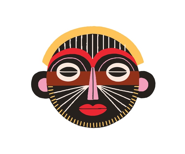 Ethnic african tribal mask. Black ritual holy symbol. Ancient traditional art. Flat vector illustration isolated on white background.