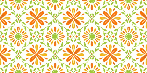 Ethnic Background cute Orange Green Daisy Victorian Flower geometric folk Motif oriental pattern