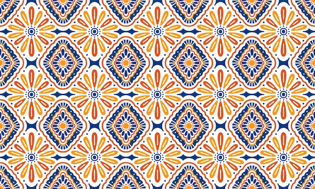 Ethnic Background cute Yellow blue Flower geometric tribal folk Motif Arabic oriental native pattern