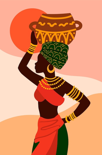 Ethnic background with african woman vector poster