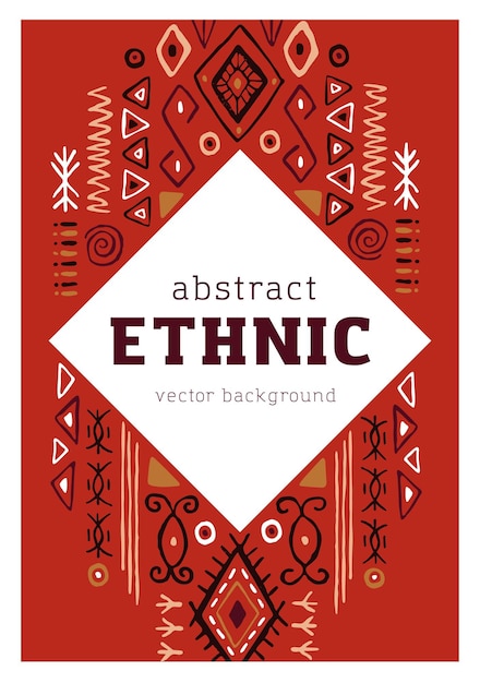 Vector ethnic card design with african tribal ornament, pattern. modern abstract background, postcard template with ancient tribe geometric elements, shapes, navajo symbols. flat vector illustration