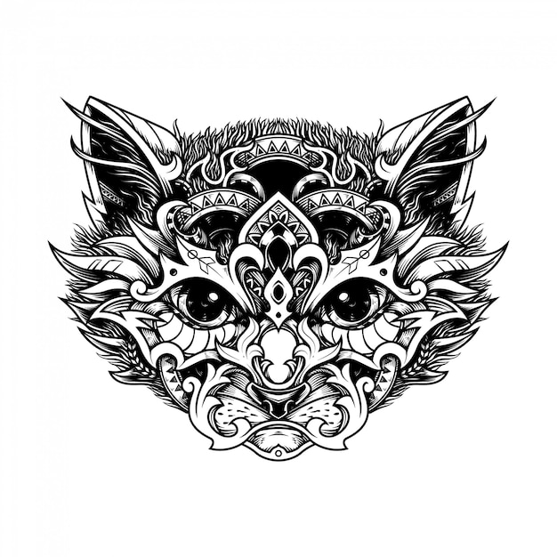 ethnic cat head illustration and coloring book