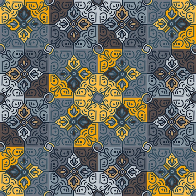 Ethnic floral mosaic seamless pattern Abstract geometric ornamental wallpaper