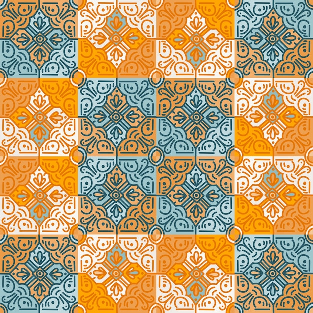 Ethnic floral mosaic seamless pattern Abstract geometric ornamental wallpaper