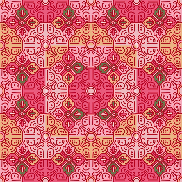 Ethnic floral mosaic seamless pattern Abstract geometric ornamental wallpaper