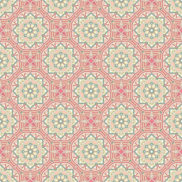 Ethnic floral seamless pattern with mandalas