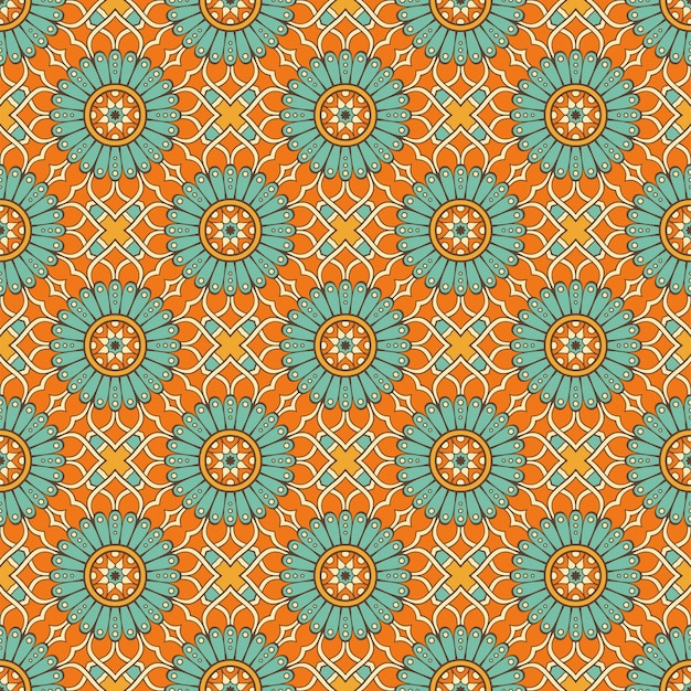 Ethnic floral seamless pattern with mandalas