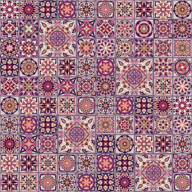 Ethnic floral seamless pattern with vintage mandala elements. 