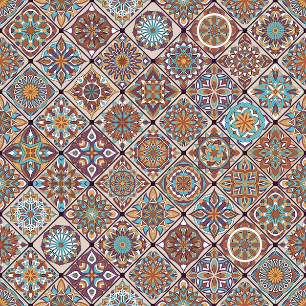 Ethnic floral seamless pattern with vintage mandala elements. 