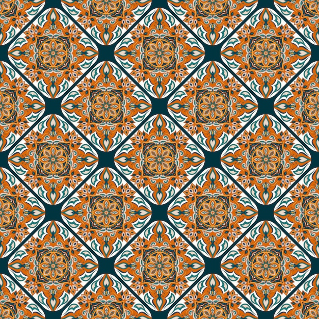 Vector ethnic floral seamless pattern with vintage mandala elements. 