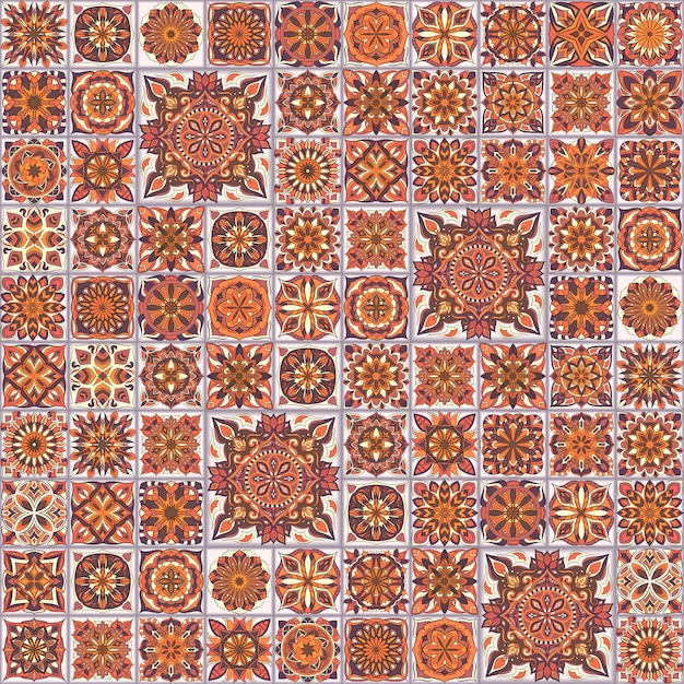 Ethnic floral seamless pattern with vintage mandala elements. 