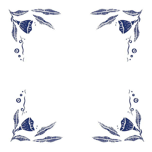 Vector ethnic flowers dark blue illustration