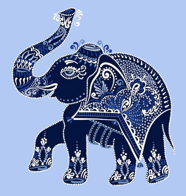 Ethnic folk art indian elephant, vector dot painting illustration