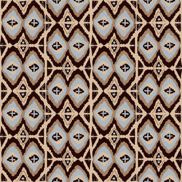 Ethnic geometric seamless hand drawn pattern Earth colors blue brown fabric design carpet vector