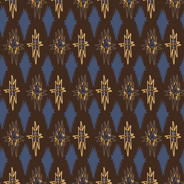 Ethnic geometric seamless pattern Earth colors blue brown fabric design carpet vector