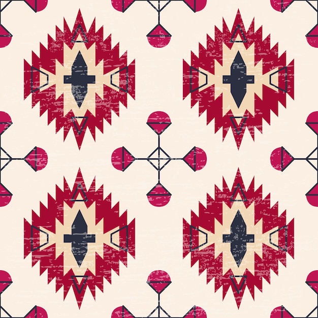 Ethnic geometric seamless pattern Folk art style aztec fabric design carpet red vector