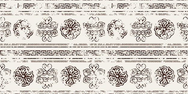 Vector ethnic grunge background mongolian national ornament seamless pattern