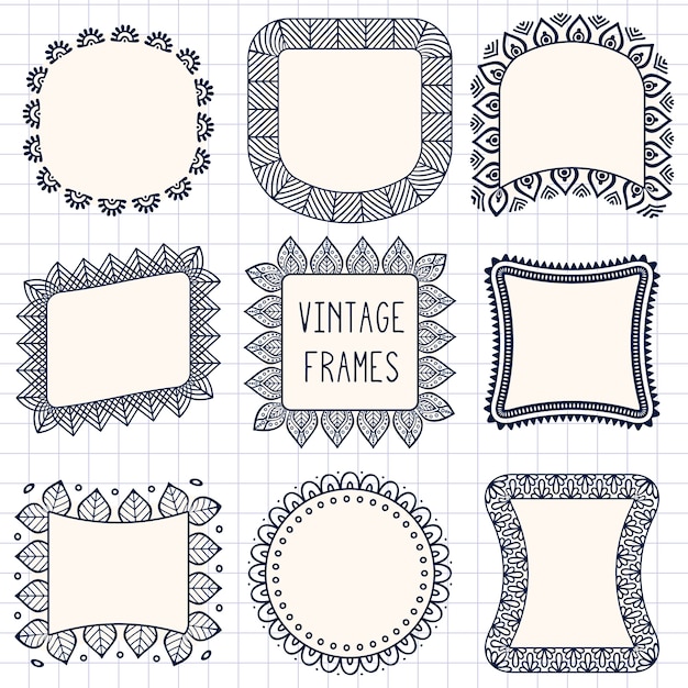 Ethnic hand drawn vector line border set and hipster scribble design element