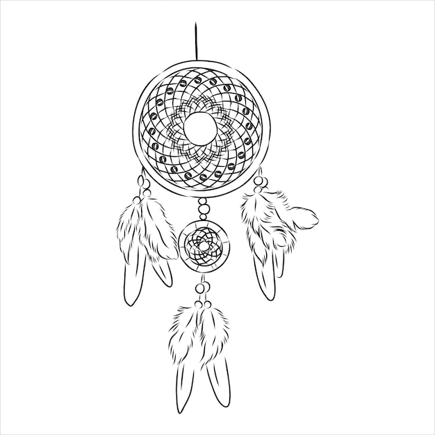 Ethnic illustration with American Indians dreamcatcher. Hand-drawn vector eps10. dreamcatcher vector sketch