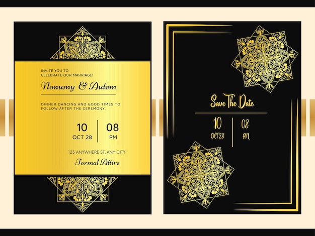 Ethnic lotus mandala label wedding invitation card design background Template