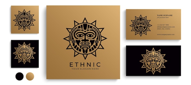 Ethnic mask logo Aztec and Mayan mask logo for business Cultural vector design in a minimalistic style Vector illustration