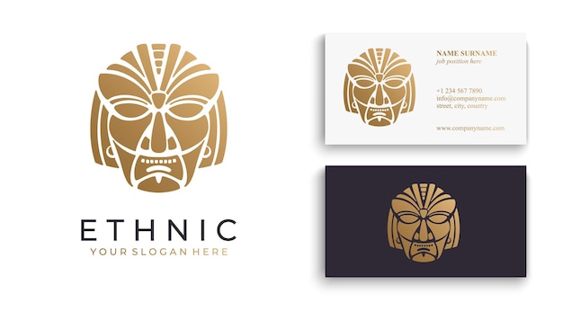 Ethnic mask logo Aztec and Mayan mask logo for business Cultural vector design in a minimalistic style Vector illustration