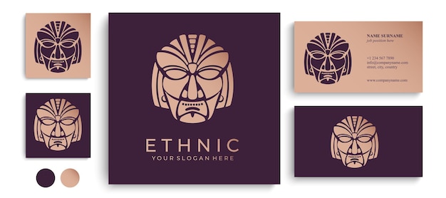 Ethnic mask logo Aztec and Mayan mask logo for business Cultural vector design in a minimalistic style Vector illustration