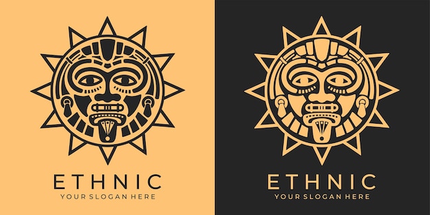 Ethnic mask logo Aztec and Mayan mask logo for business Cultural vector design in a minimalistic style Vector illustration