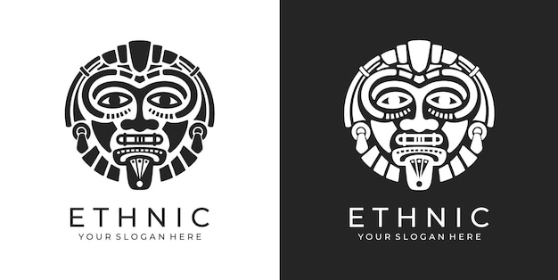 Ethnic mask logo Aztec and Mayan mask logo for business Cultural vector design in a minimalistic style Vector illustration