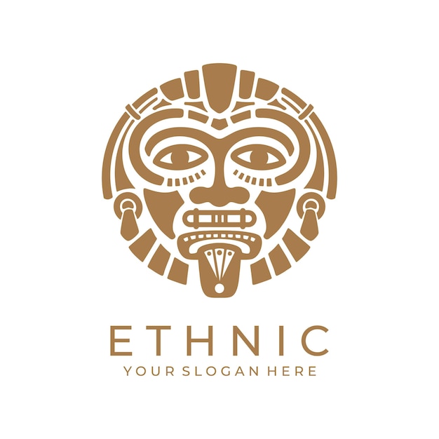 Ethnic mask logo Aztec and Mayan mask logo for business Cultural vector design in a minimalistic style Vector illustration