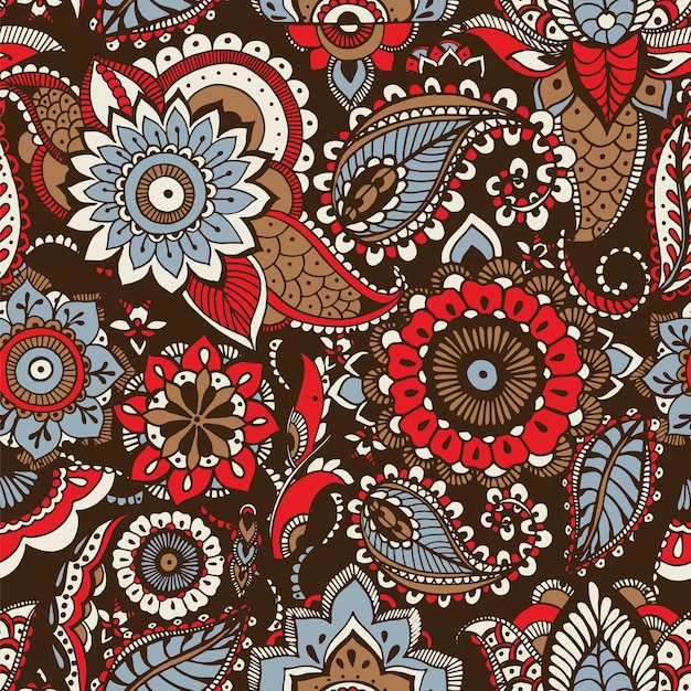 Ethnic paisley pattern with traditional Arabic floral mehndi elements