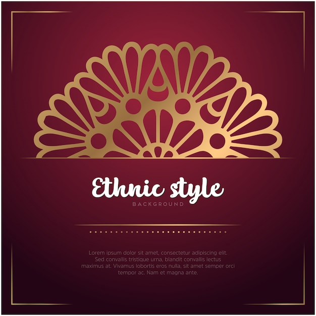 Ethnic style background with mandala and text template, red and golden color