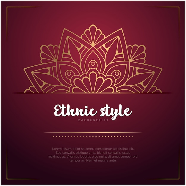 Ethnic style background with mandala and text template, red and golden color